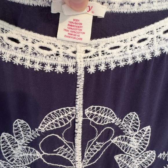 Pinky Peasant Top Navy Blue with White Crochet Embroidery Plus Size 22/24 3X - Picture 9 of 10